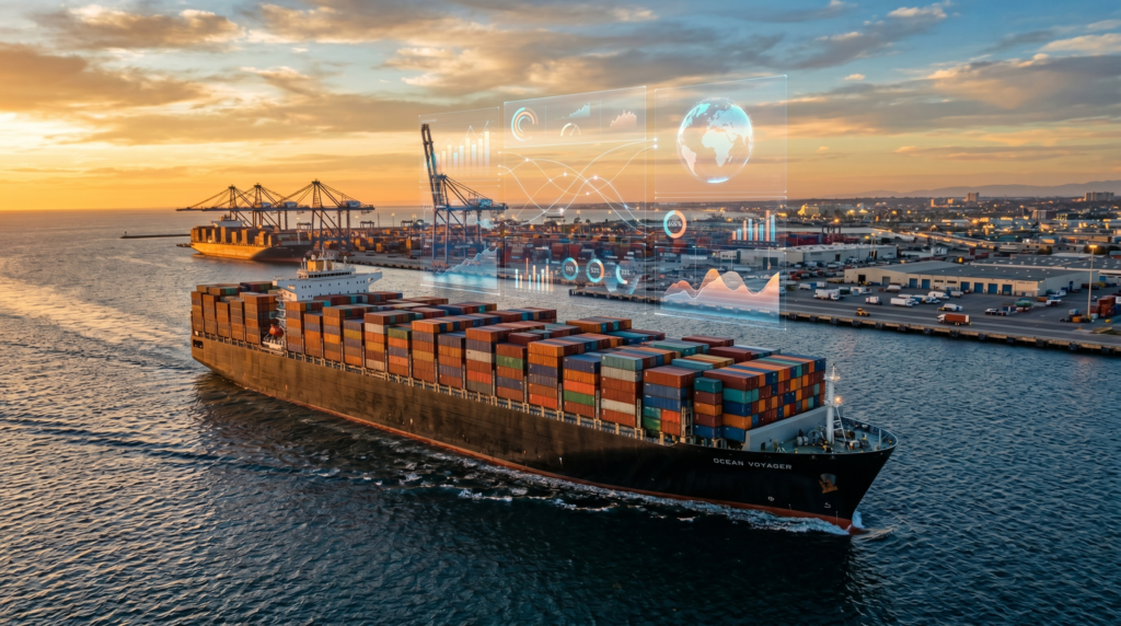 An image of a ship in the ocean